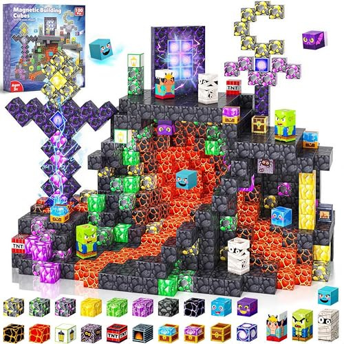 Chennyfun 100 Pcs Magnetic Building Blocks Set, Magnetic Construction Toys | Creative, Safe, Magnetic Building Blocks Tiles Stacking Construction Toys,for Boys Girls Age 3 to 10 Halloween Birthday Gifts