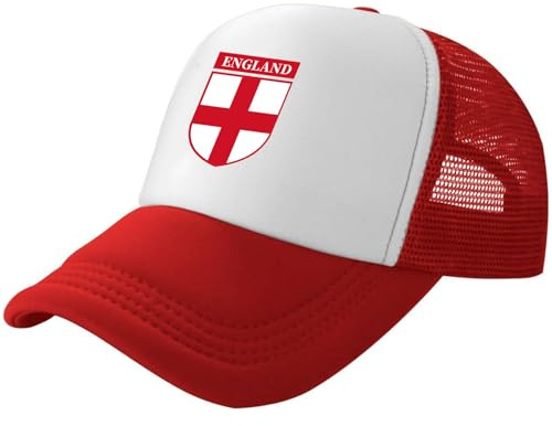 World Cup Football 2026 England Trucker Hat with St George Cross Shield Logo Red White Mesh Baseball Cap Adjustable Snapback Summer Sun Hat Men Women Match Day Fan Gift Stadium Party Accessory