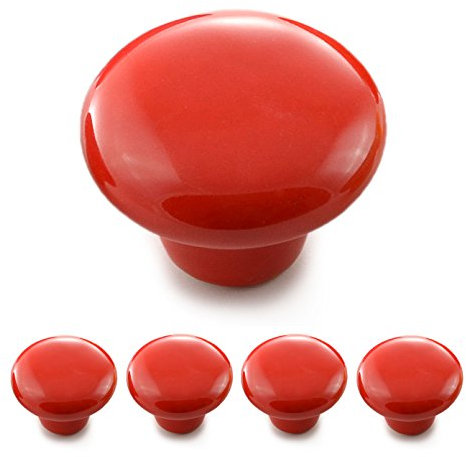 Ganzoo Möbelknöpfe 4er Set aus Porzellan/Keramik rot - Möbelgriff Türknauf Schrankgriff Schrankknopf Möbelknauf - Knauf & Griff in Vintage Shabby Landhaus Antik für Möbel Schublade Schrank by