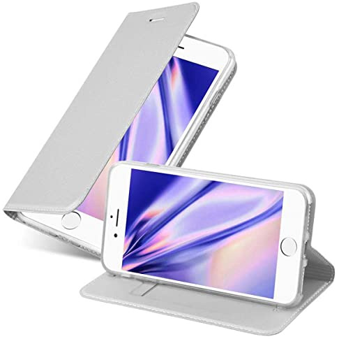 Cadorabo Hülle kompatibel mit Apple iPhone 7 Plus / 7S Plus / 8 Plus aus Kunst Leder Flip Klappbare Magnetische [Kartenfächern] Cover Hülle für iPhone 7 Plus / 7S Plus / 8 Plus Tasche in Silber