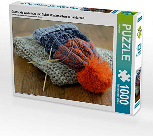CALVENDO Puzzle Gestrickte Wollmütze und Schal. Wintersachen in Handarbeit. | 1000 Teile Lege-Größe 64 x 48 cm Foto-Puzzle für glückliche Stunden