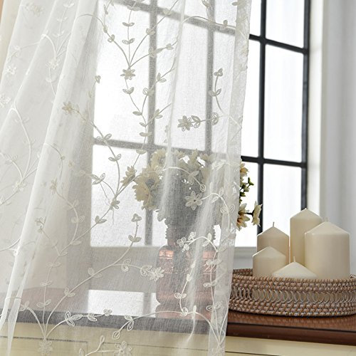 Baumwolle und leinen Gardine aus Voile, Fenster-schutthalden Stickerei Gaze Für Schlafzimmer Wohnzimmer Balkon Bay-Fenster Vorhänge-Weiß 150x230cm(59x91inch)