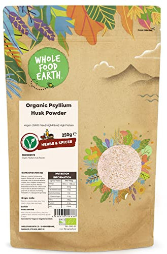 Wholefood Earth Organic Psyllium Husk Powder - 250g - High Fibre - High Protein - Certified Organic