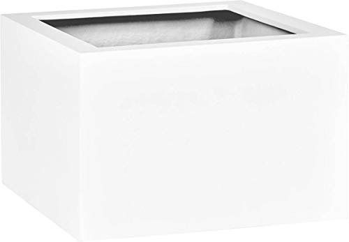 Fleur Ami – Bandeja de fibra de vidrio reforzada, 100 x 100 cm, altura 60 cm, exterior cuadrado blanco mate, altura 100 cm, color blanco nieve