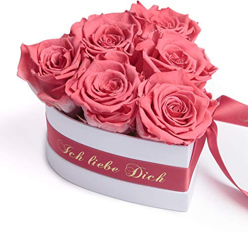 ROSEMARIE SCHULZ Heidelberg Infinity Herz Rosenbox Ich Liebe Dich - 6 korall-rote Rosen konserviert 15x10cm - Valentinstag für Sie Rose Geschenk für Freundin (Korall, Medium)