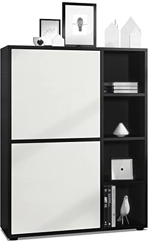 Vladon Highboard Schrank Anrichte Cuba mit 8 Fächern, Made in Germany, Korpus in Schwarz matt/Fronten in Weiß matt