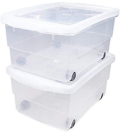 Ondis24 2x Kunststoffbox mit Deckel & Rollen, Rollbox 80L, Spielzeugkiste, Kiste stapelbar, Aufbewahrungsbox transparent