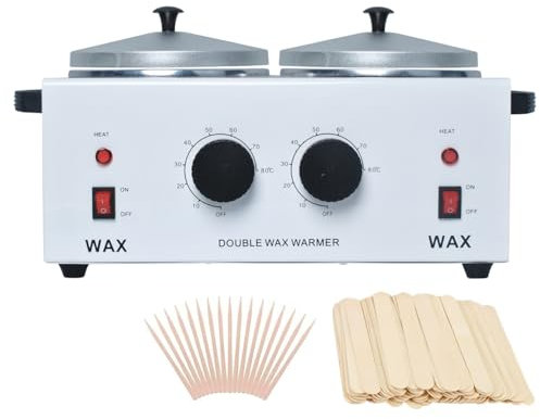 Chauffe-cire électrique professionnel pour le visage, le corps, le spa et le salon, double pot de cire de 1,2 L, température réglable avec 100 bâtons en bois, machine à cire pour épilation
