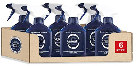 Argentil - Detergente Specifico per Argento Spray, Azione Lucidante e Antiossidante Rapida, con Agenti Autoattivi, 150 ml x 6 Pezzi