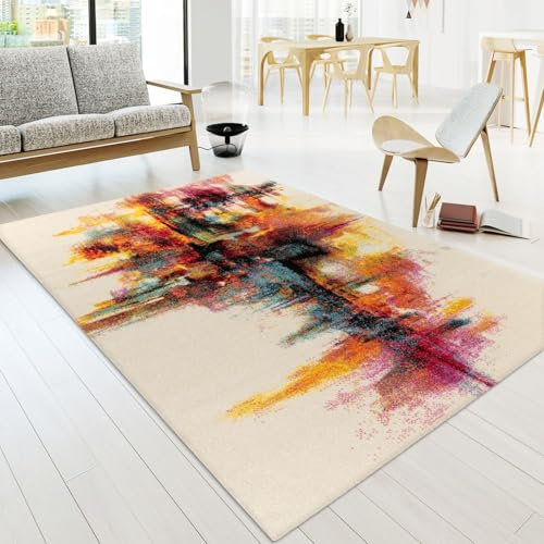 TT Home Wohnzimmer Teppich Kurzflor Soft Modern Abstrakte Designs, Farbe:Bunt, Größe:200x290 cm