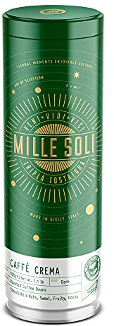 MilleSoli Caffè Crema - Kaffeebohnen 500g in luftdichter Dose wiederverwendbar - Traditionelle Röstung in Sizilien In Handarbeit - Dunkle Röstüng - Ideal für Kaffeevollautomat und Siebträger
