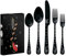 Weihnachtsbesteck-Set mit Geschenketui, Besteck, Mittagessen, 5-teiliges Gabel-/Löffelmesser, Weihnachtsgeschenke für Teenager-Mädchen/Jungen, Kinder und Damen/Herren (schwarz)