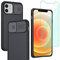 Yohii Funda Compatible con iPhone 12/ iPhone 12 Pro Carcasa + Cristal Templado, Protección de la cámara Cubierta Ultra-Delgado Híbrida PC Anti-Golpes Protectora, Case para iPhone 12 - Negro