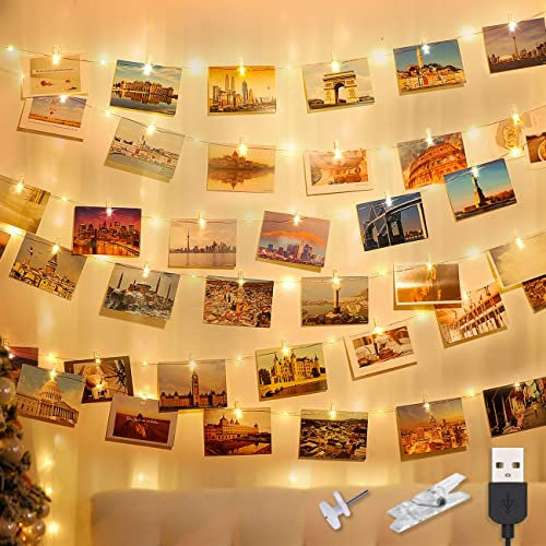 litogo 12M 120LED USB Luci con Mollette 60 Clip Decorative Per Camere Filo Appendi Foto, Interno Per Matrimonio, Compleanno, Anniversario