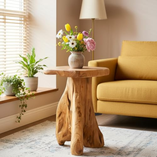 Warmaxx Cedar Roots Tree Stump Side Table 14x13x18H Live Edge Rustic Natural Solid Wood Plant Stand Farmhouse Accent Coffee End Table Living Room Couch Bedroom Garden Outdoor Home Decor