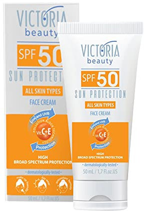 Victoria Beauty LSF 50 Sonnencreme mit Vitamin C, Sunscreen Face SPF 50, Sonnenschutz Gesichtscreme mit hohem Breitspektrumschutz, 50ml
