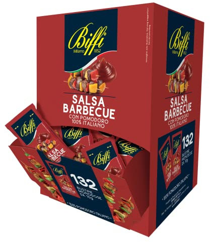Biffi - Salsa Barbecue con pomodoro 100% Italiano - Leggermente piccante - Monodose - 132 bustine monoporzione da 10 g