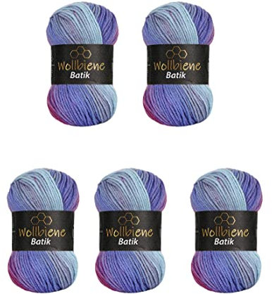 5 gomitoli di lana da 100 g, 500 g, multicolore (2000 bacca viola)