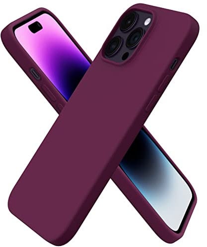 ORNARTO Compatible with iPhone 14 Pro Max Case 6.7, Slim Liquid Silicone 3 Layers Full Covered Soft Gel Rubber Case Cover-Wine Red