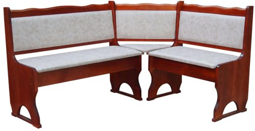 k koma Eckbank aus massivem Kiefernholz, Farbe Calvados, mit Polsterung aus Ökoleder Beige II (160 x 160)