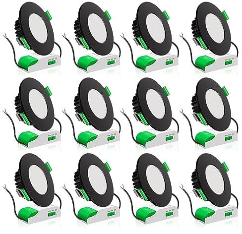 ALUSSO LED Einbaustrahler 230V Schwarz Ultra Flach LED Spots Dimmbar 8W IP44 Bad Einbauleuchten Deckenspots Deckenstrahler, Warmweiß Neutralweiß Kaltweiß Einbauspots für Badezimmer Küche, 12er Set
