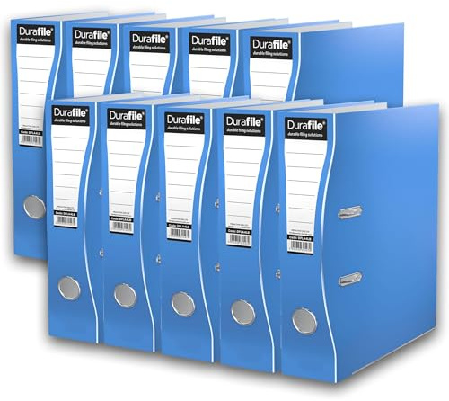 Durafile Lever Arch Files, Light Blue, Pack of 10 Folders, Heavy Duty Board Construction Suitable for A4 Size Documents, Ideal folders for School, Home and The Office