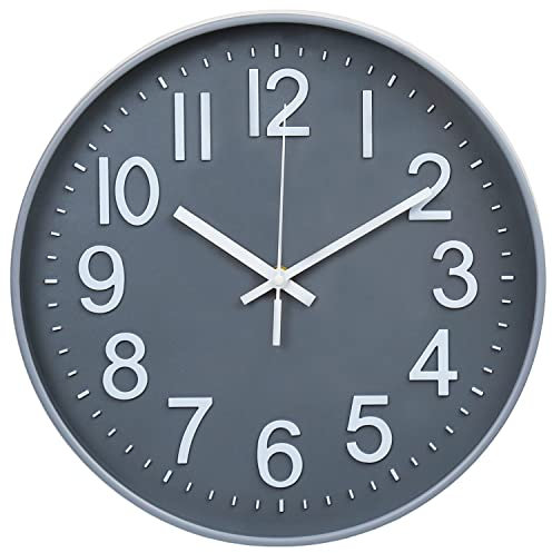 Wall Clock 12 Silent Non-Ticking Modern Wall Clocks Battery Operated for Office, Home, Bathroom, Kitchen, Bedroom, School, Living Room White (Grey clock)