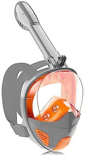 JRing Snorkeling Mask with Side Breathing System, 180° Panoramic View Full Face Diving Mask Detachable Action Camera Mount iwith Anti-Fog and Anti-Leak Snorkel Mask