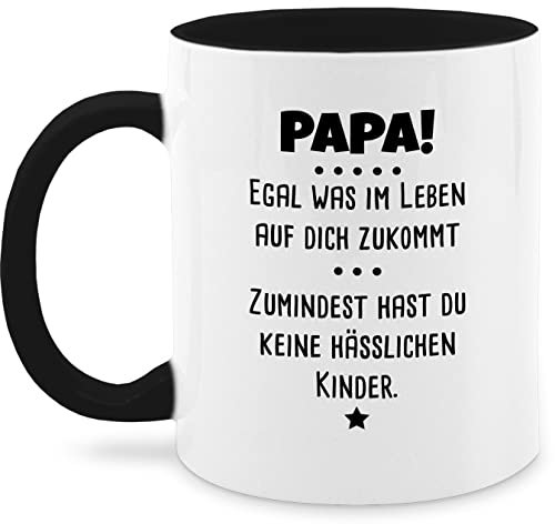 Tasse Tassen 325ml - Geschenk zum Vatertag - Papa egal was im Leben auf dich zu kommt I keine hässlichen Kinder - 325 ml - Schwarz - lustige vatertagstassen vatertagstasse vatertagsgeschenk