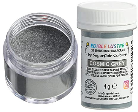 Sugarflair Cosmic Grey Edible Lustre Dust (E171 Free), Add a Lustrous Shine to Cakes or Decorations. Brush On or Add Rejuvenator to Create Eye-Catching Edible Paint - 4g