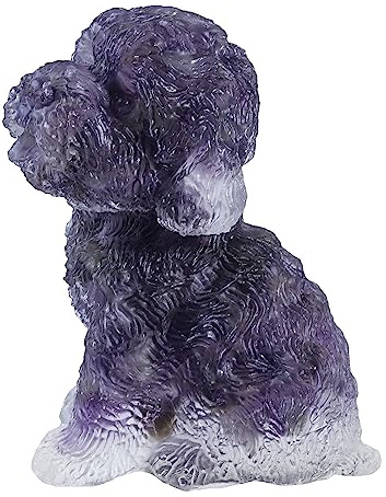 KYEYGWO Amethyst Kristall Pudel Figur Deko, 6,5 cm Hoch Stein Hund Statue Klein Heilstein Welpe Skulptur Harz Tier Sammlerfigur Ornamente für Haus Büro