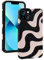 INJPCUCA Entworfen für iPhone 13 Hülle, süßes Wellenmuster-Design schwarze Schutzhülle für Frauen Mädchen PU-Leder Silikon Slim stoßfeste Cover für iPhone 13 6,1 Zoll, Beige Rosa