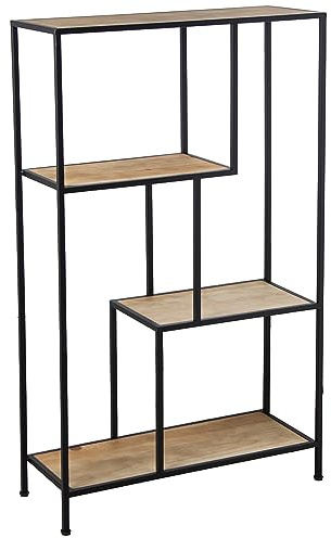 DRW Bodenregal aus Metall und MDF, Schwarz und Natur, 65 x 25 x 110 cm