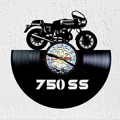 VINY WOODY Wanduhr Schallplatte 750 SS Motorrad Classic 70er Jahre