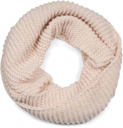 styleBREAKER Unisex Strick Loop Schal Einfarbig mit Wellenmuster, warmer Winter Strickschal, Schlauchschal 01018169, Farbe:Beige