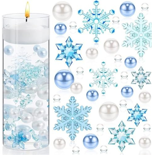 Gbbazu 6054Pcs Christmas Vase Filler, Filler Beads Floating Pearls and Candy Water Beads for Vase, Christmas Red White Green Floating Pearls Acrylic Plastic Glass Candy Canes Vase Filler (E)