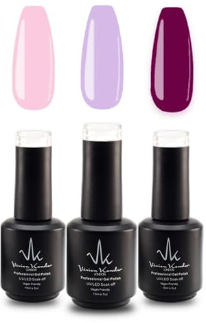 Vivien Kondor London (Set Of 3) Professional Gel Polish (Raspberry, Mauve, Pastel Pink) UV Soak Off Nail Lamp Gel Nail French Manicure