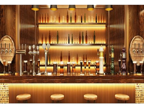 MIRRORANG 3x2m Luxe Bar Toile de Fond De l'alcool Étagère à vin Whisky Bouteilles Restaurant Les cafés Boire Urbain Boîte de Nuit Intérieur Moderne Taverne Compteur La Photographie Contexte, Vinyle