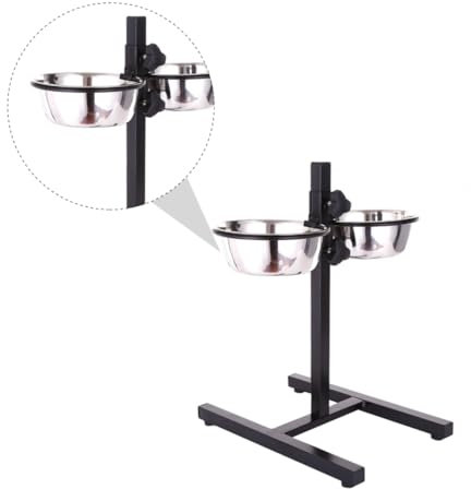 Housoutil 1ensemble Distributeur Elevé pour Chiens Et Chats Acier Inoxydable Bol Ajustable pour Nourriture Et Eau Design Et Facile à Nettoyer