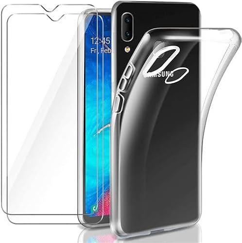 HQ-CLOUD® Coque pour Samsung Galaxy A20E Transparente Silicone en Gel TPU Souple + 2 Verre trempé Film Protection écran - Anti Rayures - Ultra Résistant Dureté 9H