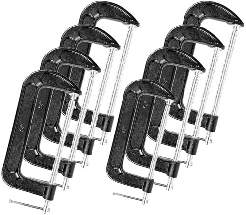 8 Pcs C Clamp 8 Inch Heavy Duty Steel C Clamp Set Cast Iron Frame Sliding T-Handle More Stability Massive Clamps for Woodworking, Welding, Building, Automotive Applications (Black)