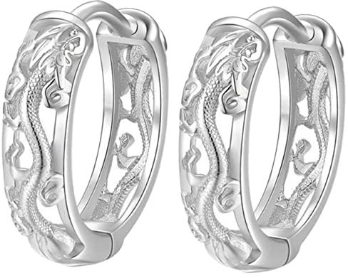 Holibanna Mens Dragon Earrings 1 Pair Vintage Circular Style Alloy Material Lightweight and Skin-Friendly Silver Ear Decorations