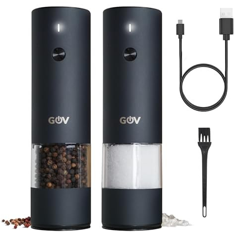 GOV Salz und Pfeffermühle Elektrisch 2er Set - USB-C Wiederaufladbar - 45 ml Schwarz Edition - Stilvolles Edelstahldesign