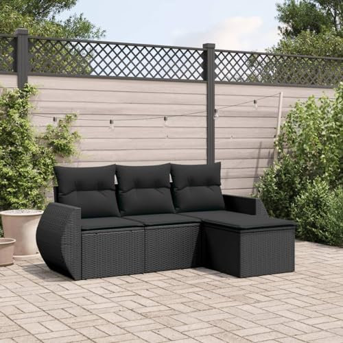 SECOLI Balkon Lounge Balkonmöbel Keiner Sofa Outdoor Gartensofa 3-Sitzer Gartenmöbel-Set Ecksofa Garten Balkonlounge Rattan Polyrattan Lounge Gartenlounge Terrassenmöbel Schwarz 4-tlg-Type-91