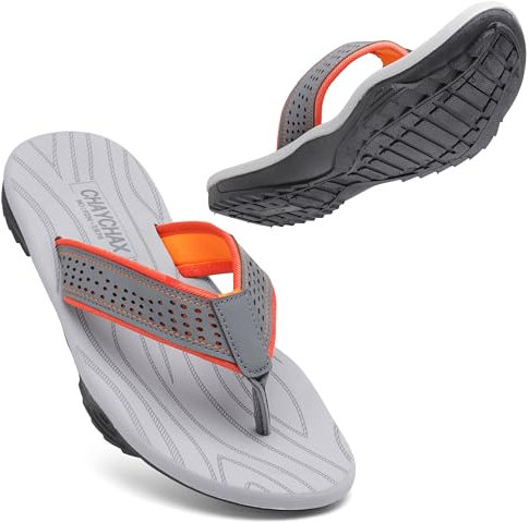 ChayChax Herren Flip Flops Weiche Zehentrenner Outdoor Sports Beach Sandalen rutschfest Pool Badelatschen Pantoffeln,Grau-Orange,43 EU