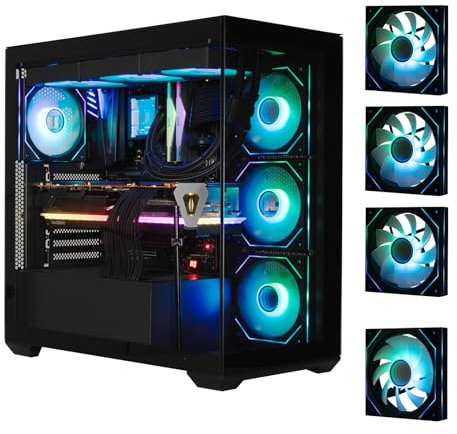 BitFenix CETO - Carcasa para juegos de PC de alto flujo de aire, vidrio templado panorámico negro, compatible con placa base de conexión inversa, 4 ventiladores ARGB de espejo infinito (3 veces