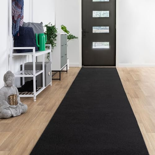 Steffensmeier Läufer Galerie Ibiza| Kurzflor Teppich| Flur| Diele| Größe: 80x250 cm| Schwarz