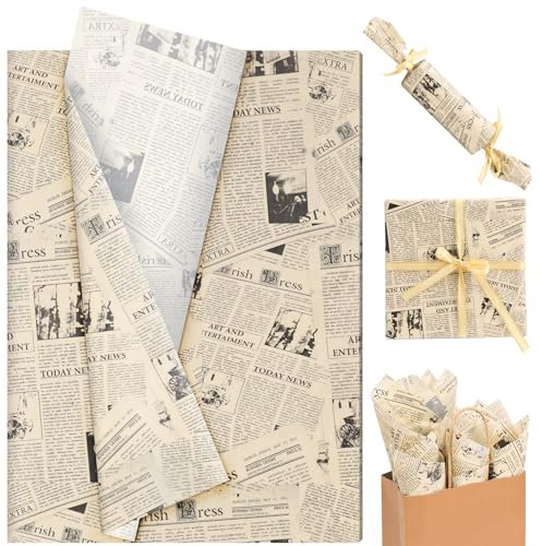 Seidenpapier mit Vintage-Zeitung, 50,8 x 35,6 cm, Vintage-Stil, Geschenkpapier, Retro-Kraft-Magazin, Kunst, Handwerk, Zeitungspapier, für Valentinstag, Hochzeit, Geburtstag, Party, Dekoration,