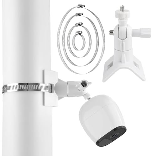 360° Universelle Masthalterung, Camera Pole Montagehalterung mit 4 Verstellbare Rohrschelle, Masthalterung Halterung für Innenkamera Spotlight Kamera&Solarpanel zum Rohrdurchmesser 30-200 mm (Weiß)