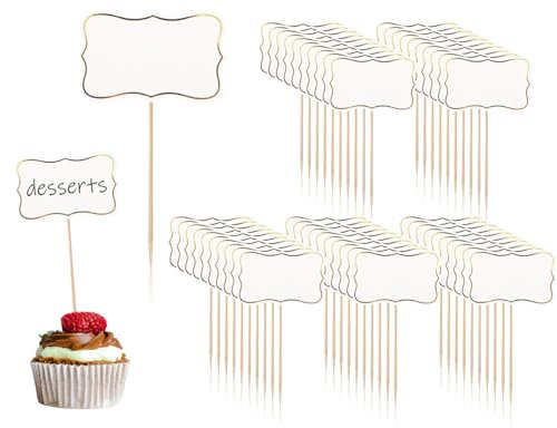 AOYEGIC 50 Piezas Carteles de Buffet,Etiquetas Vacías para Tablero de Mensajes,Etiquetas de Banderas,Etiquetas de Alimentos,Banderas Marcadoras de Queso,Decoración de Pasteles(Blanco)